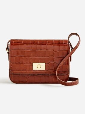 J Crew Edie Classic Croc-Embossed Leather Crossbody Bag in Deep Brown NWT